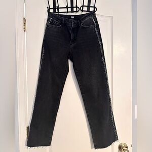PAIGE Black Straight Leg Jeans with Side Embellishments